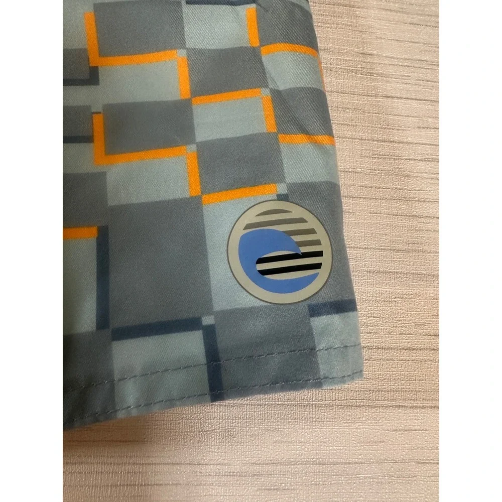 Laguna Swim Boys Board Shorts Grey Orange Geometric Checkered Trunks M 10/12 NEW